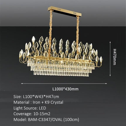 BAMDECOR C3347/OV Modern French Home Decor Luxury Crystal-leaf Chandelier LED Fashion Creativity Pendant Ceiling Lights(100cm-Gold).