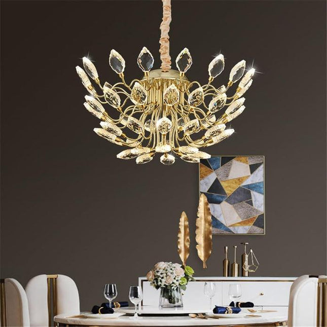 BAMDECOR C3348 Modern Luxury Crystal-leaf Chandelier LED Fashion Creativity Pendant Ceiling Lights(60cm-Gold).