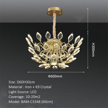 BAMDECOR C3348 Modern Luxury Crystal-leaf Chandelier LED Fashion Creativity Pendant Ceiling Lights(60cm-Gold).