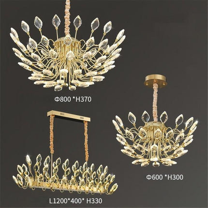 BAMDECOR C3348 Modern Luxury Crystal-leaf Chandelier LED Fashion Creativity Pendant Ceiling Lights(80cm-Gold).