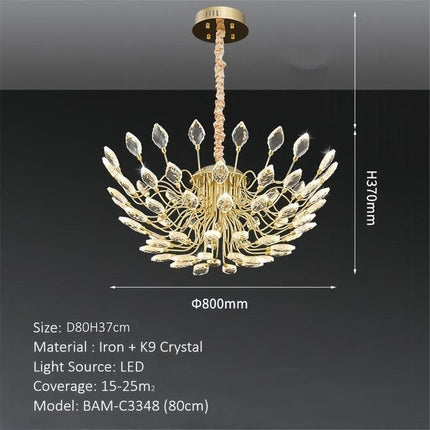 BAMDECOR C3348 Modern Luxury Crystal-leaf Chandelier LED Fashion Creativity Pendant Ceiling Lights(80cm-Gold).
