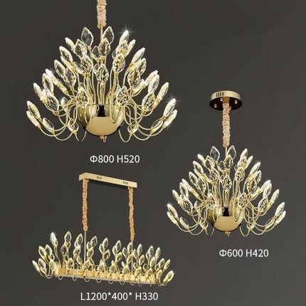 BAMDECOR C3349/1 Modern Luxury Crystal-leaf Chandelier LED Fashion Creativity Pendant Ceiling Lights(60cm-Gold).