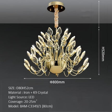 BAMDECOR C3349/1 Modern Luxury Crystal-leaf Chandelier LED Fashion Creativity Pendant Ceiling Lights(60cm-Gold).