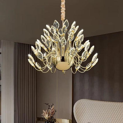 BAMDECOR C3349/1 Modern Luxury Crystal-leaf Chandelier LED Fashion Creativity Pendant Ceiling Lights(80cm-Gold).