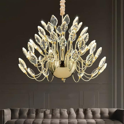 BAMDECOR C3349/1 Modern Luxury Crystal-leaf Chandelier LED Fashion Creativity Pendant Ceiling Lights(80cm-Gold).