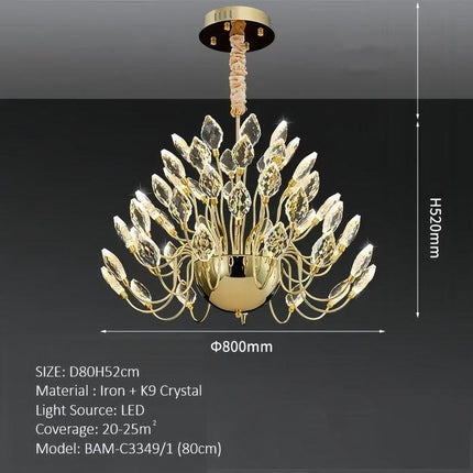 BAMDECOR C3349/1 Modern Luxury Crystal-leaf Chandelier LED Fashion Creativity Pendant Ceiling Lights(80cm-Gold).