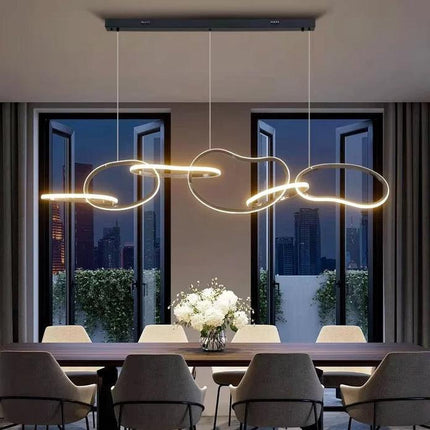 BAMDECOR A24126 Nordic Minimalist LED Pendant Light Adjustable Modern Ring Chandelier for Dining Room and Bar (Black) 1.2 Meters.