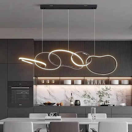 BAMDECOR A24126 Nordic Minimalist LED Pendant Light Adjustable Modern Ring Chandelier for Dining Room and Bar (Black) 1.2 Meters.