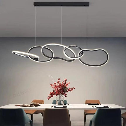 BAMDECOR A24126 Nordic Minimalist LED Pendant Light Adjustable Modern Ring Chandelier for Dining Room and Bar (Black) 1.2 Meters.