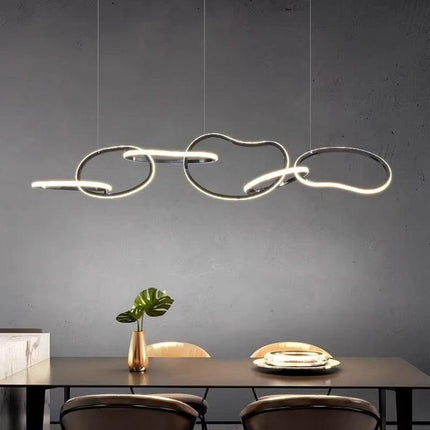 BAMDECOR A24126 Nordic Minimalist LED Pendant Light Adjustable Modern Ring Chandelier for Dining Room and Bar (Black) 1.5 Meters.
