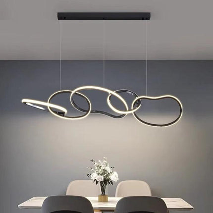 BAMDECOR A24126 Nordic Minimalist LED Pendant Light Adjustable Modern Ring Chandelier for Dining Room and Bar (Black) 1.5 Meters.
