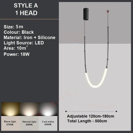 BAMDECOR Minimalistic Retro LED Minimalism Designer Lustre Hanging Lamps Slender-Shape LED Pendant Light (Black).