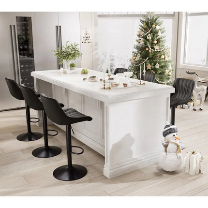 SERENITà Black Modern Height Adjustable Swivel Bar Stools Upholstered Leather Barstool Kitchen Island Chairs with Metal Frame (Set of 2).