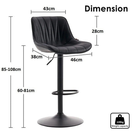 SERENITà Black Modern Height Adjustable Swivel Bar Stools Upholstered Leather Barstool Kitchen Island Chairs with Metal Frame (Set of 2).