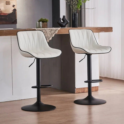 SERENITà White Modern Height Adjustable Swivel Bar Stools Upholstered Leather Barstool Kitchen Island Chairs with Metal Frame (Set of 2).