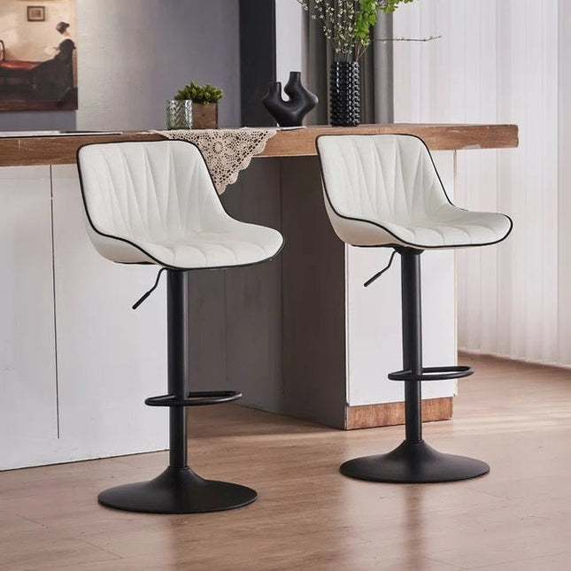 SERENITà White Modern Height Adjustable Swivel Bar Stools Upholstered Leather Barstool Kitchen Island Chairs with Metal Frame (Set of 2).