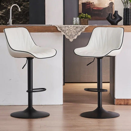 SERENITà White Modern Height Adjustable Swivel Bar Stools Upholstered Leather Barstool Kitchen Island Chairs with Metal Frame (Set of 2).