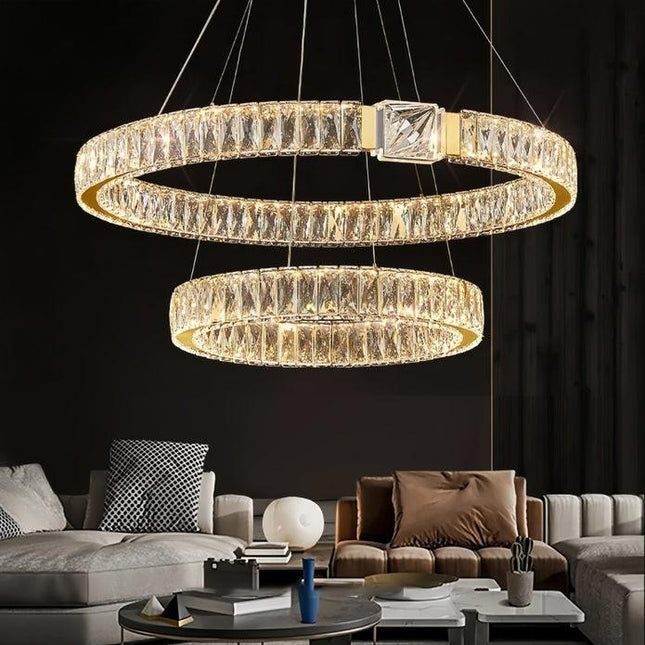 BAMDECOR C3319 Modern Crystal Chandeliers Lighting Fixtures Contemporary Round Chandelier Lighting Fixtures Crystal Pendant Ceiling Lights(Gold-80+60cm).