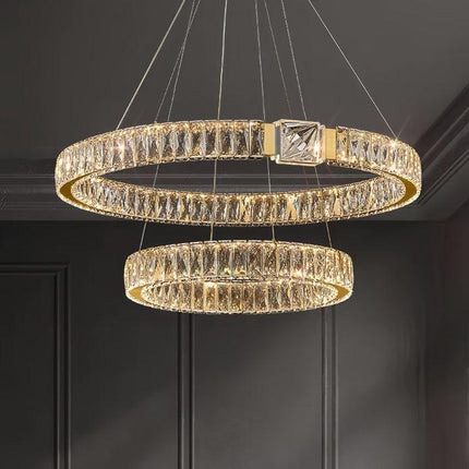 BAMDECOR C3319 Modern Crystal Chandeliers Lighting Fixtures Contemporary Round Chandelier Lighting Fixtures Crystal Pendant Ceiling Lights(Gold-80+60cm).