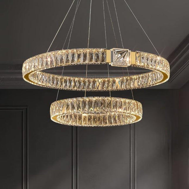 BAMDECOR C3319 Modern Crystal Chandeliers Lighting Fixtures Contemporary Round Chandelier Lighting Fixtures Crystal Pendant Ceiling Lights(Gold-80+60cm).