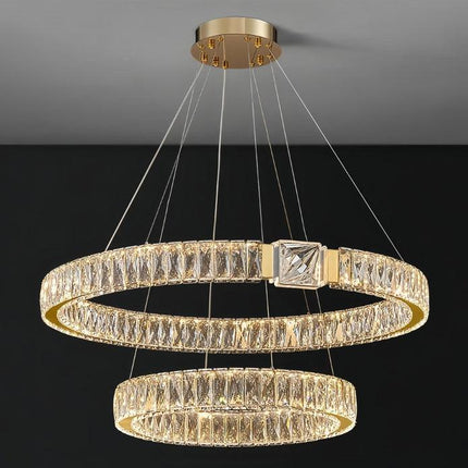 BAMDECOR C3319 Modern Crystal Chandeliers Lighting Fixtures Contemporary Round Chandelier Lighting Fixtures Crystal Pendant Ceiling Lights(Gold-80+60cm).