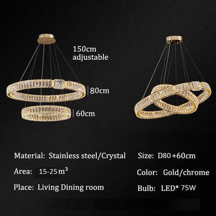 BAMDECOR C3319 Modern Crystal Chandeliers Lighting Fixtures Contemporary Round Chandelier Lighting Fixtures Crystal Pendant Ceiling Lights(Gold-80+60cm).