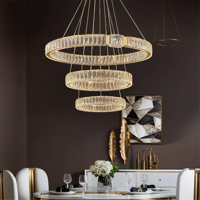 BAMDECOR C3319 Modern Crystal Chandeliers Lighting Fixtures Contemporary Round Chandelier Lighting Fixtures Crystal Pendant Ceiling Lights(Gold-80+60+40cm).