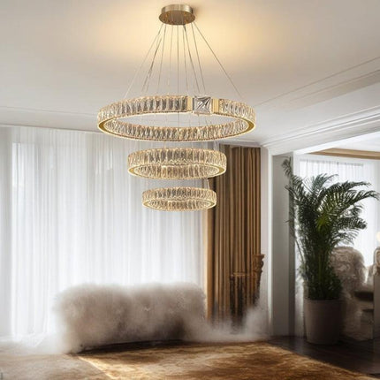 BAMDECOR C3319 Modern Crystal Chandeliers Lighting Fixtures Contemporary Round Chandelier Lighting Fixtures Crystal Pendant Ceiling Lights(Gold-80+60+40cm).