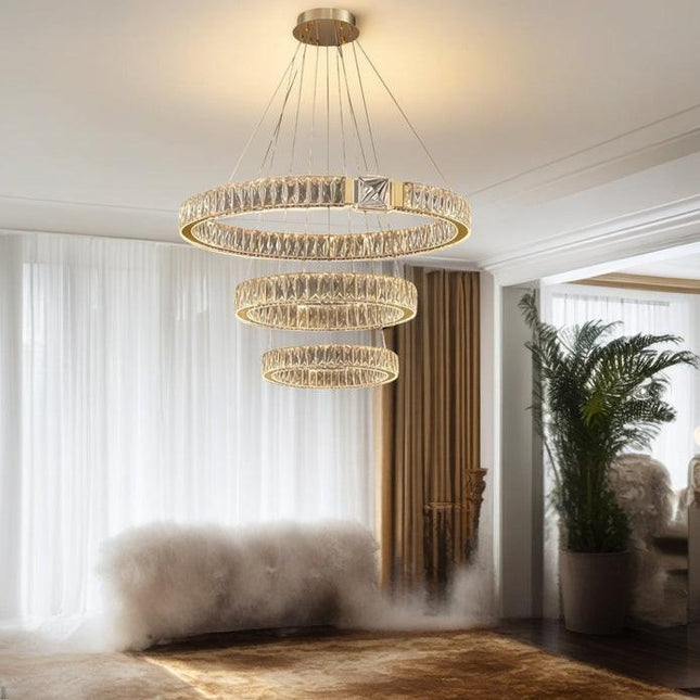 BAMDECOR C3319 Modern Crystal Chandeliers Lighting Fixtures Contemporary Round Chandelier Lighting Fixtures Crystal Pendant Ceiling Lights(Gold-80+60+40cm).