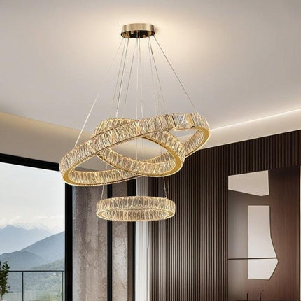 BAMDECOR C3319 Modern Crystal Chandeliers Lighting Fixtures Contemporary Round Chandelier Lighting Fixtures Crystal Pendant Ceiling Lights(Gold-80+60+40cm).