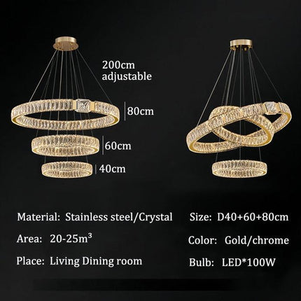 BAMDECOR C3319 Modern Crystal Chandeliers Lighting Fixtures Contemporary Round Chandelier Lighting Fixtures Crystal Pendant Ceiling Lights(Gold-80+60+40cm).