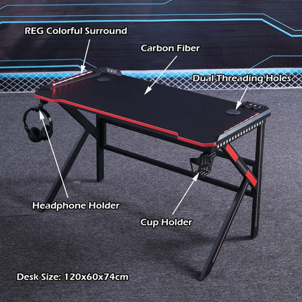 Gaming Desk Desktop PC Computer Desks Desktop Racing Table Office Laptop Home K-Shaped Legs Black 120cm.