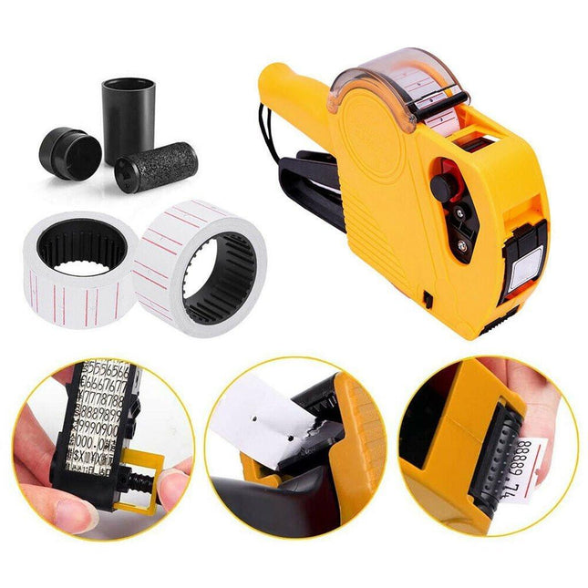 Price Tag Gun Labeller Pricing with 2 Rolls Labels and Inks Roller Machine Kit Red.
