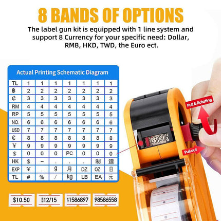 Price Tag Gun Labeller Pricing with 2 Rolls Labels and Inks Roller Machine Kit Yellow.