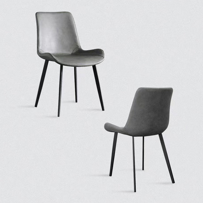 Minimal List Dining Chairs PU Retro Chair Cafe Kitchen Modern Metal Legs x 2 Grey.