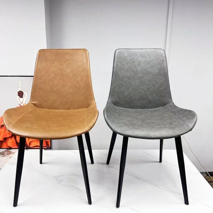 Minimal List Dining Chairs PU Retro Chair Cafe Kitchen Modern Metal Legs x 2 Grey.