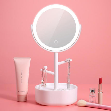 Ecoco Smart LED Light Cosmetic Makeup Mirror USB Touch Screen Home Desk Vanity 360° Pink.
