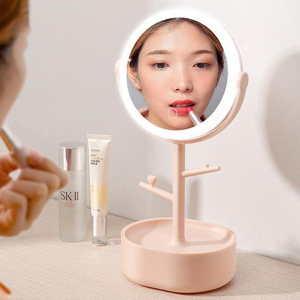 Ecoco Smart LED Light Cosmetic Makeup Mirror USB Touch Screen Home Desk Vanity 360° Pink.