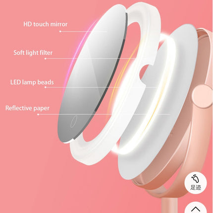 Ecoco Smart LED Light Cosmetic Makeup Mirror USB Touch Screen Home Desk Vanity 360° Pink.