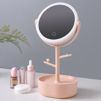 Ecoco Smart LED Light Cosmetic Makeup Mirror USB Touch Screen Home Desk Vanity 360° Pink.