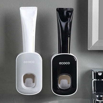 Ecoco Wall mount auto ands Free Toothpaste Dispenser Automatic Toothpaste Squeezer Bathroom Toothpaste Holder Black.