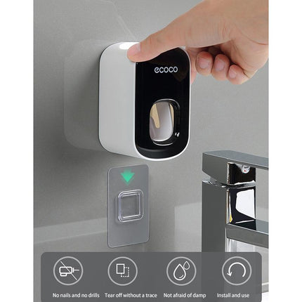 Ecoco Wall mount auto ands Free Toothpaste Dispenser Automatic Toothpaste Squeezer Bathroom Toothpaste Holder Black.
