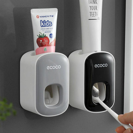 Ecoco Wall mount auto ands Free Toothpaste Dispenser Automatic Toothpaste Squeezer Bathroom Toothpaste Holder Black.