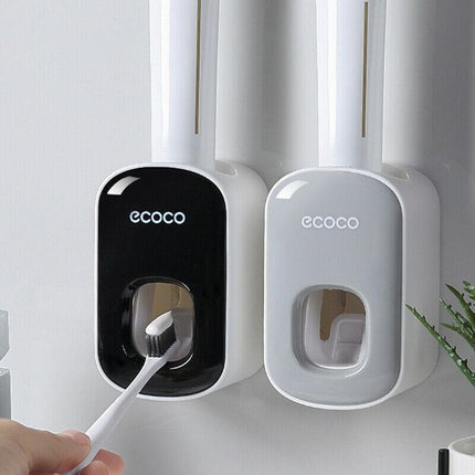Ecoco Wall mount auto ands Free Toothpaste Dispenser Automatic Toothpaste Squeezer Bathroom Toothpaste Holder Black.