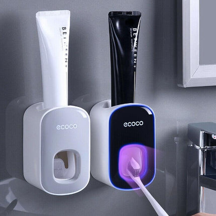 Ecoco Wall mount auto ands Free Toothpaste Dispenser Automatic Toothpaste Squeezer Bathroom Toothpaste Holder Black.