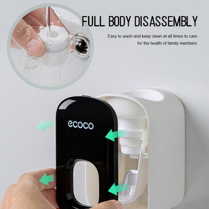 Ecoco Wall mount auto ands Free Toothpaste Dispenser Automatic Toothpaste Squeezer Bathroom Toothpaste Holder Black.