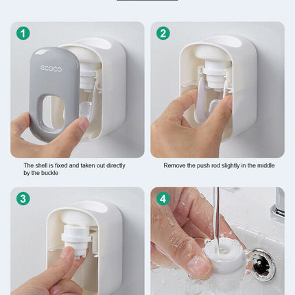 Ecoco Wall mount auto ands Free Toothpaste Dispenser Automatic Toothpaste Squeezer Bathroom Toothpaste Holder Black.