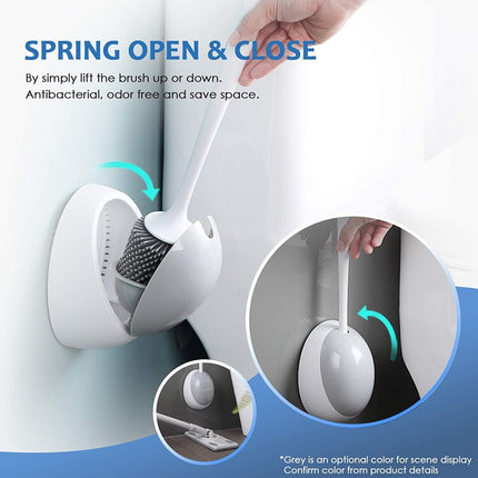 Ecoco Silicone Water Drop Toilet Brush Holder Set Wall-Mounted Cleaning Brush Tool Grey.