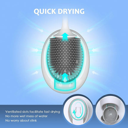 Ecoco Silicone Water Drop Toilet Brush Holder Set Wall-Mounted Cleaning Brush Tool Grey.