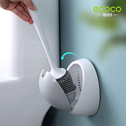 Ecoco Silicone Water Drop Toilet Brush Holder Set Wall-Mounted Cleaning Brush Tool Grey.
